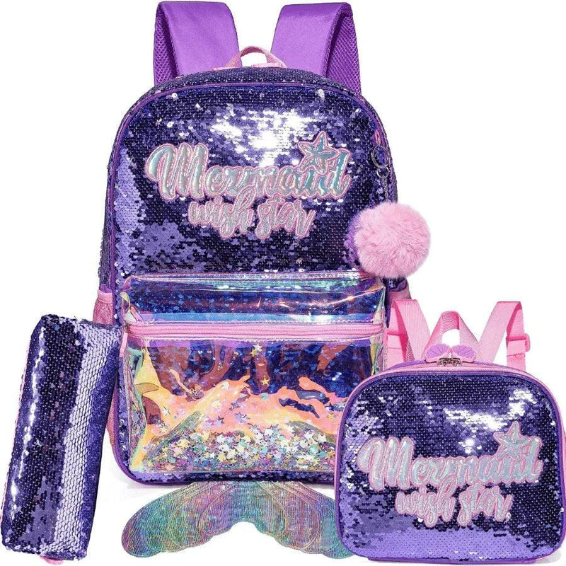 Mochila Infantil Para Meninas Com Lantejoulas - Kit Completo