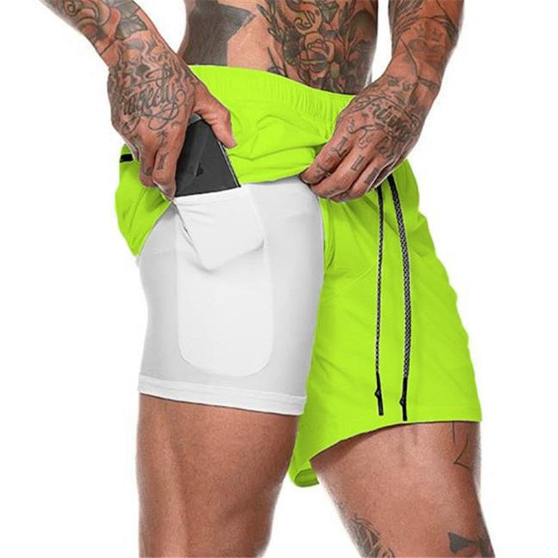 Short 2 em 1 Masculino Fitness - Bermuda Com Bolso