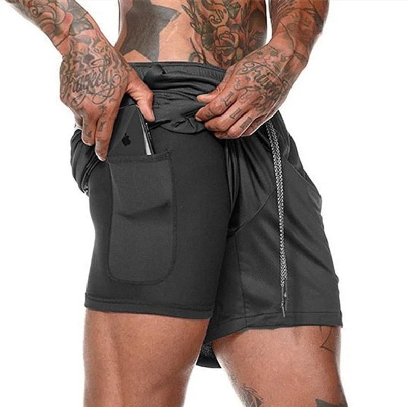 Short 2 em 1 Masculino Fitness - Bermuda Com Bolso