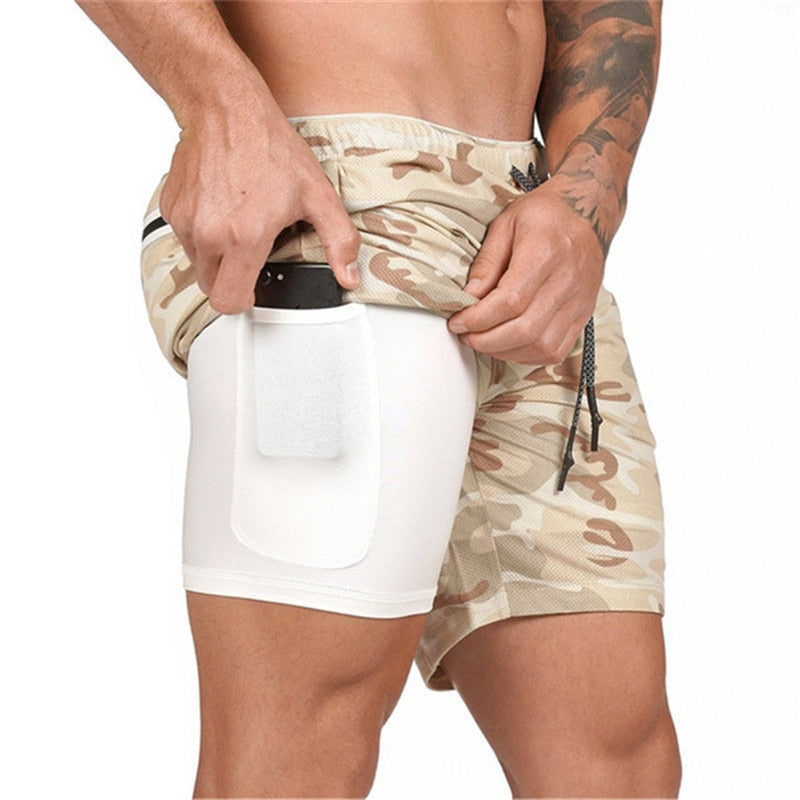 Short 2 em 1 Masculino Fitness - Bermuda Com Bolso