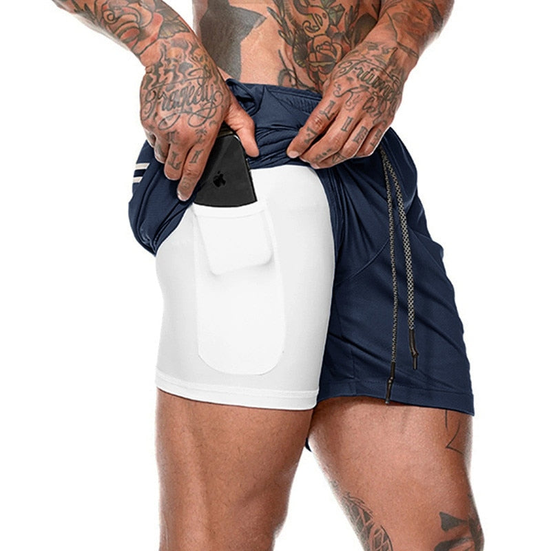 Short 2 em 1 Masculino Fitness - Bermuda Com Bolso