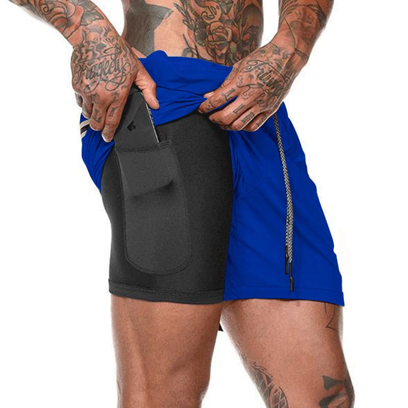 Short 2 em 1 Masculino Fitness - Bermuda Com Bolso