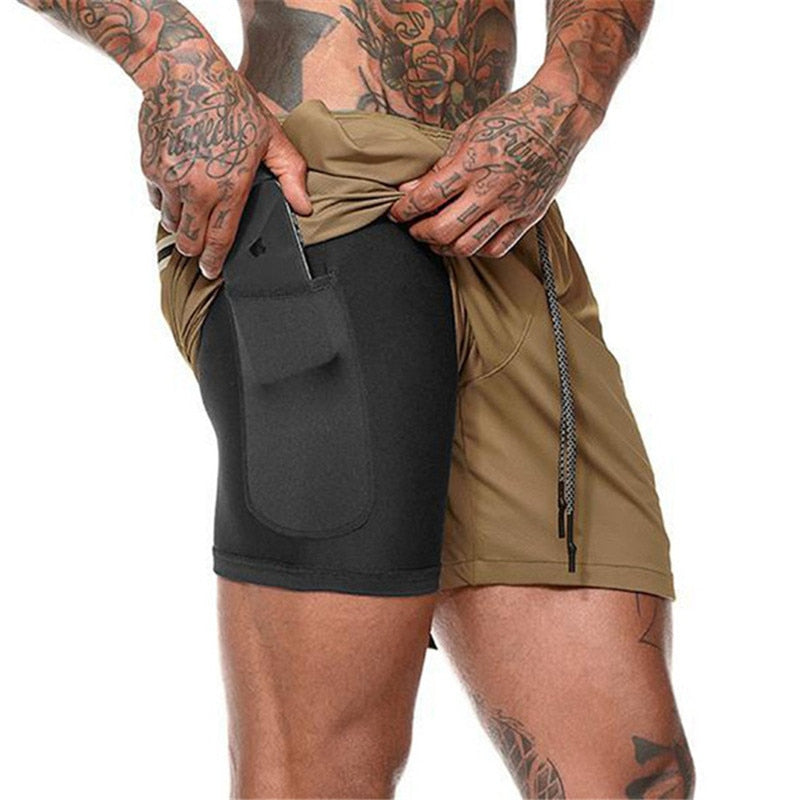 Short 2 em 1 Masculino Fitness - Bermuda Com Bolso